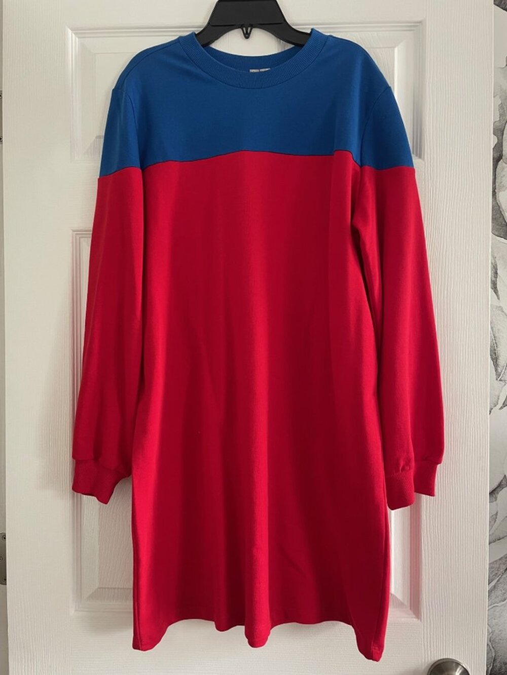 ASOS Blue Red Colorblock Long Sleeve Sweatshirt Dress US 8 UK 12